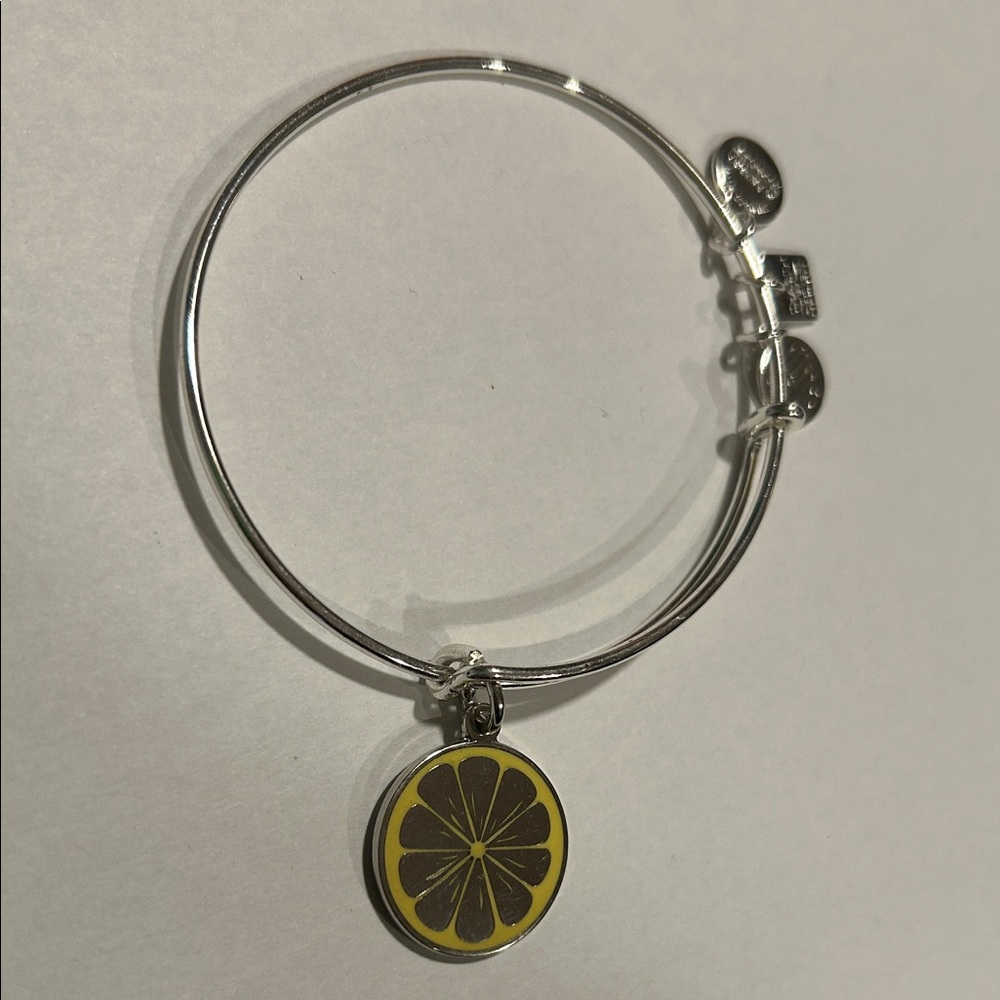 Alex and Ani Silver Bangle with Yellow Lemon Slice Charm - NWOT